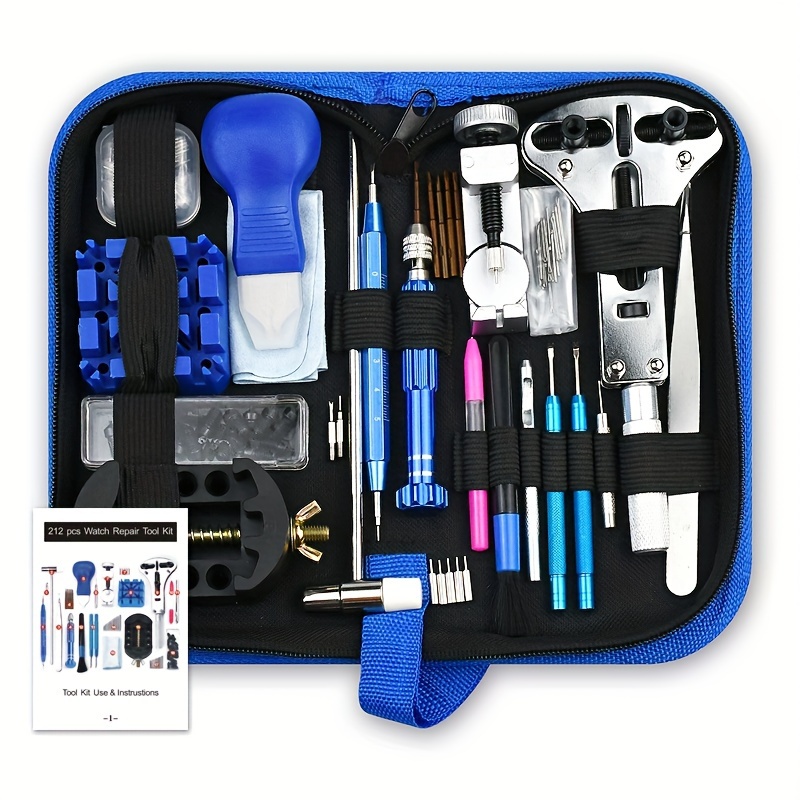 

212pcs Professional Watch Repair Tool Kit - Aluminum Alloy Set With Pry Knife, Screwdrivers, Pin Hammer, Band Link Tools - Accessories For Watch Repairs