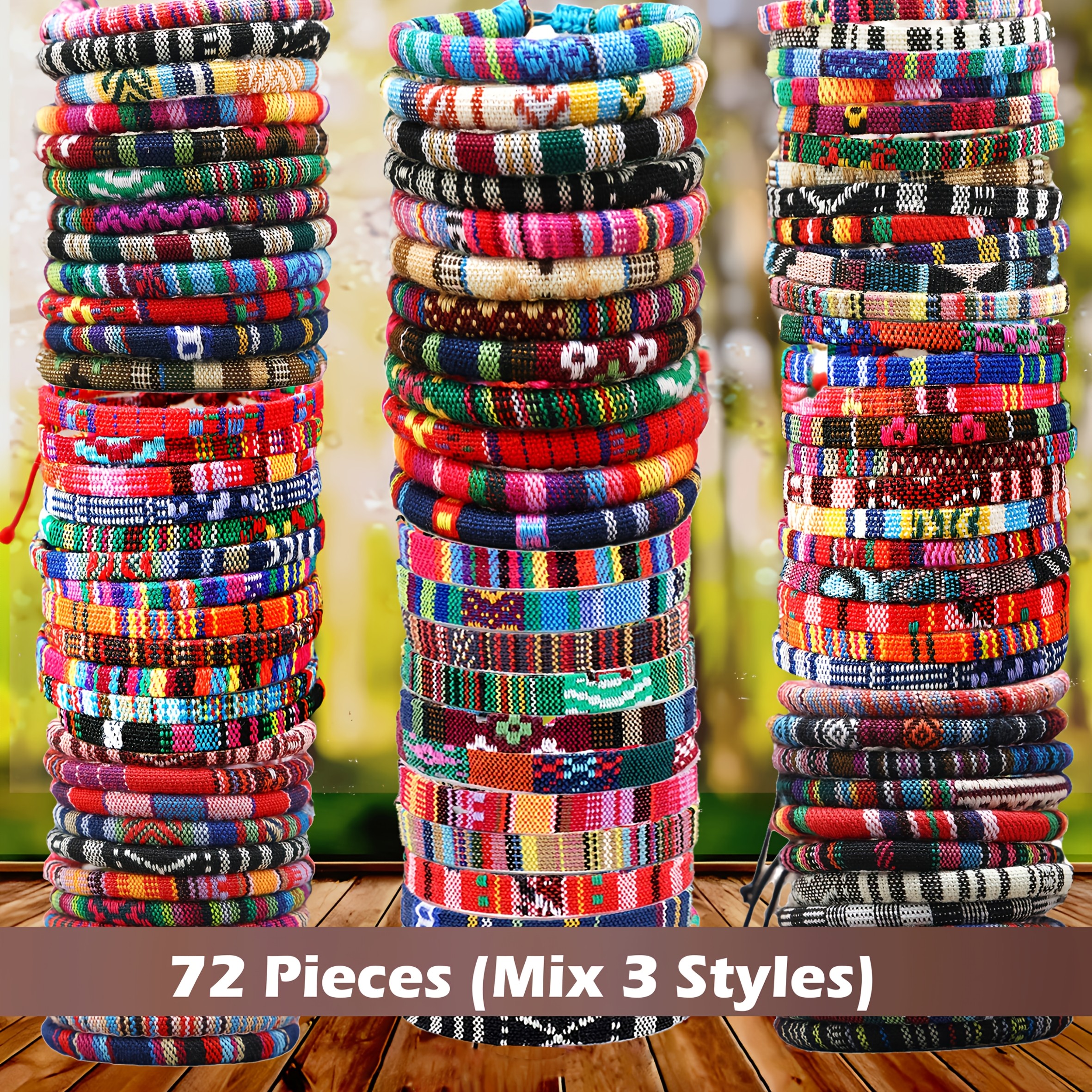 Image of 72pcs (3 Styles) Men's Colorful Bohemian Style Rope Bracelets, Casual Stackable Friendship Surfing Bracelets, , Christmas Gift Surprise