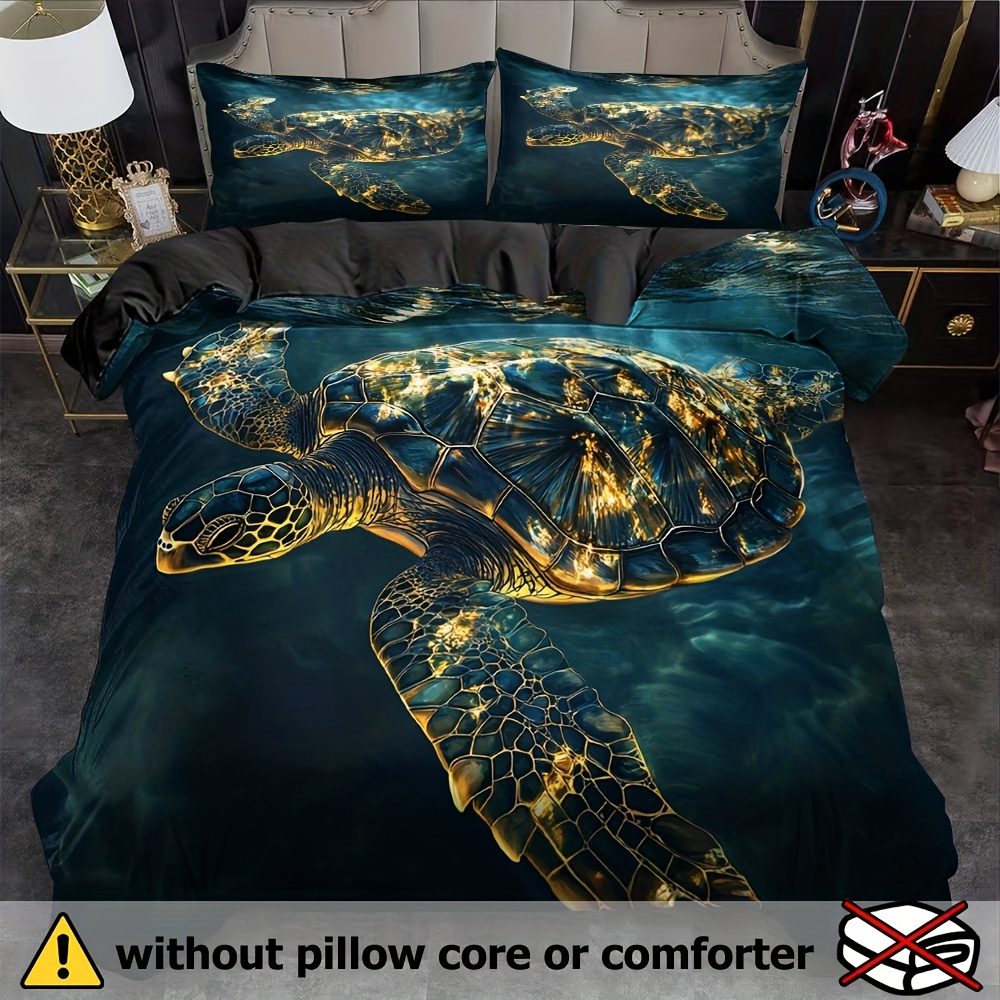 TEMU Ensemble de 3 housses de couette Tortue Dorée sur le thème , en polyester respirant, adaptées à toutes , lavables en machine, imprimées