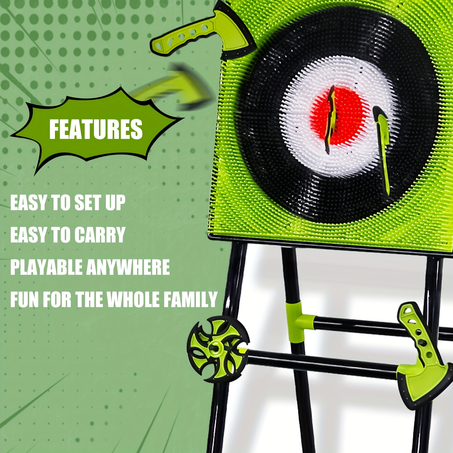 Portable Axe Throwing Game Set for Backyard Fun – Includes 3 Target Axes & 3 Boomerangs, Green and Black, Ideal for Indoor/Outdoor Family Gatherings and Camping, Indoor Playset|Target Practice Game|American Flag Design, FOYKUED