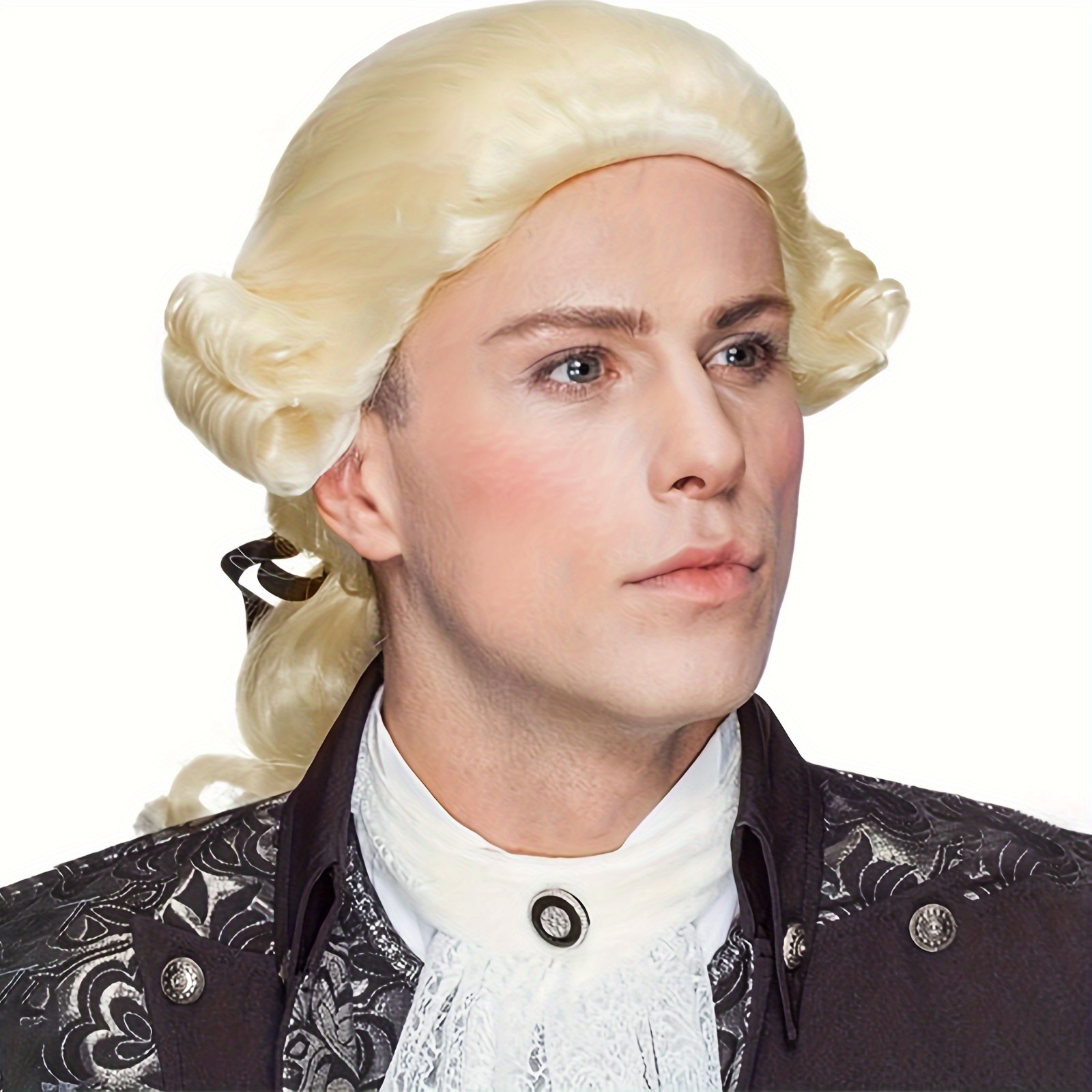 

Long Curly Male Historical Long Synthetic Wig For Halloween, Gold, Halloween Wig