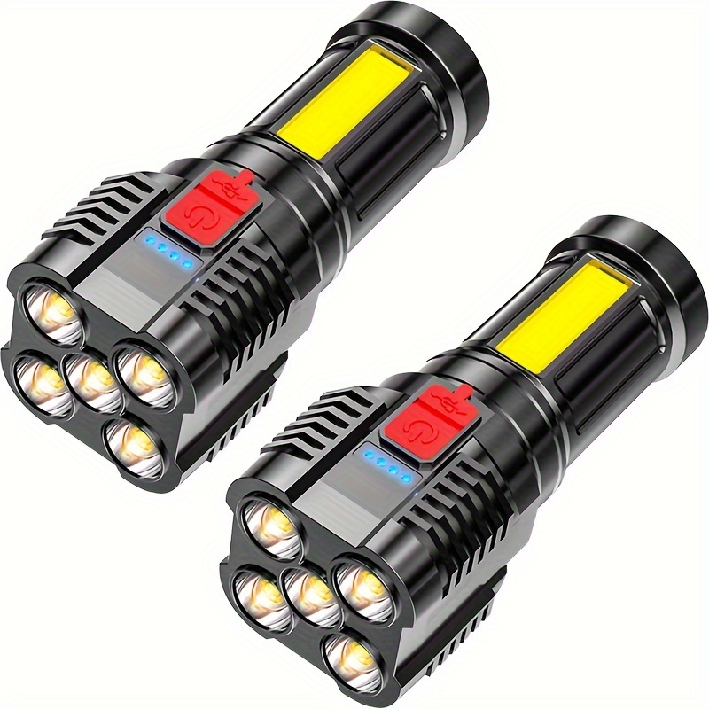 

2pcs Led Flashlight Usb Rechargeable, High Lumens Tactical Light With Sidelight, Handheld Super Brightest Flashlights, Portable Torch For Outdoor Camping Emergency Lantern