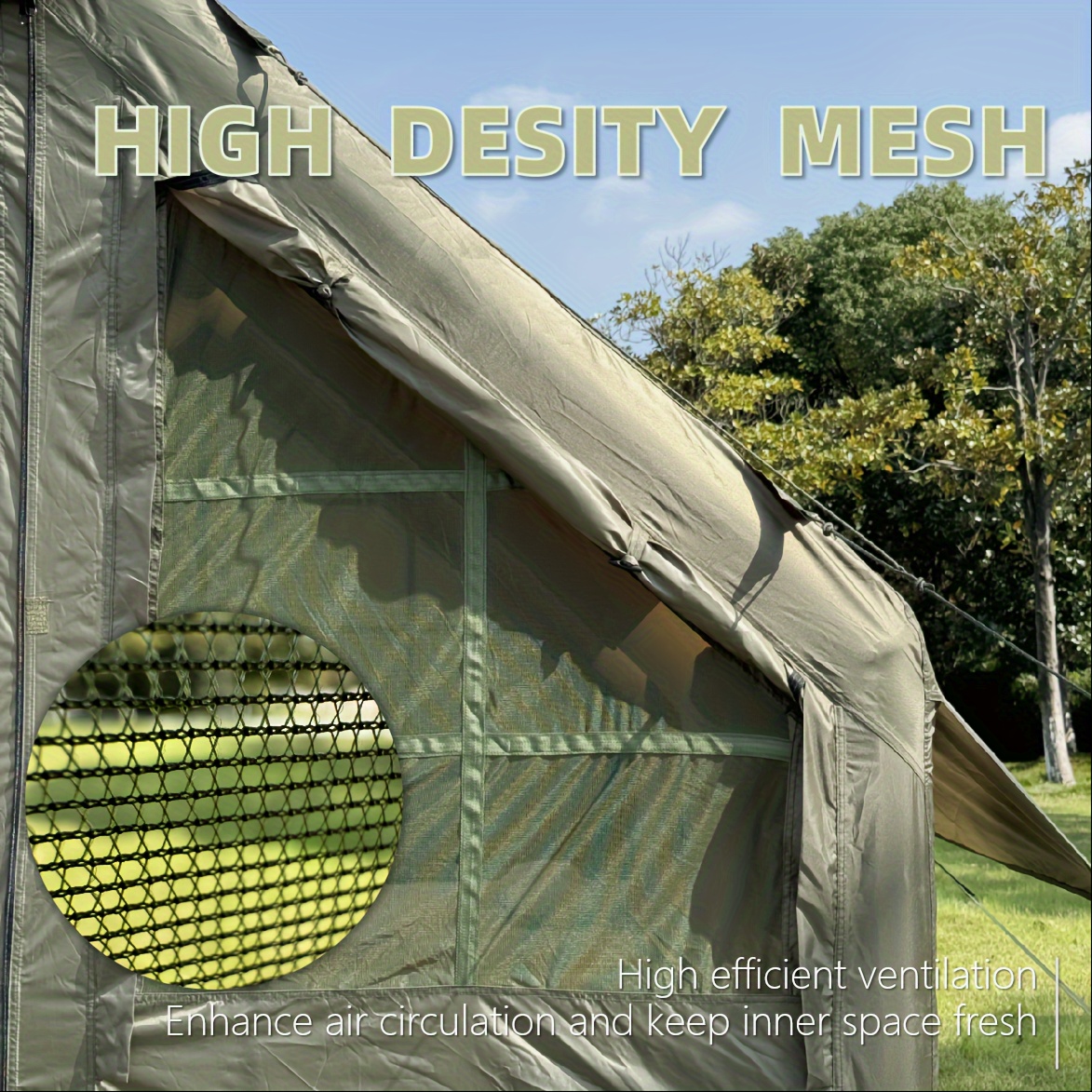 green 6 person outdoor camping inflatable tent house like design with inverted   waterproof oxford cloth pvc   zipper closure solid color rectangle     for picnic bbq family travel holiday   details 5