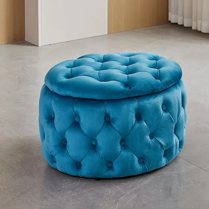Pouf Poggiapiedi In Velluto Con Gambe Dorate 44x44x44 Cm | Sgabello Elegante Per Salotto O Camera - Foto 13