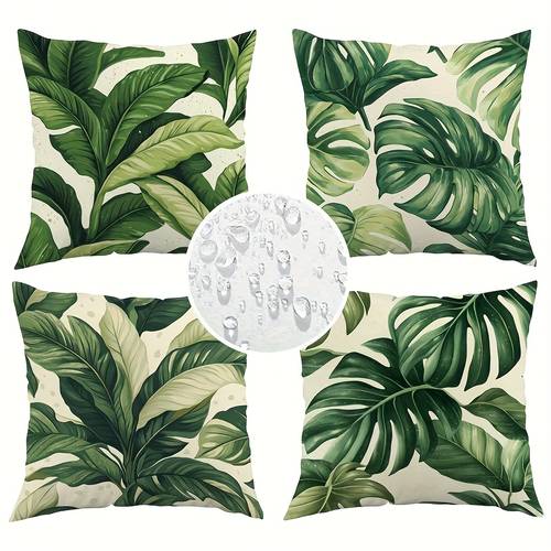 4pcs bohemian leaf print outdoor pillow covers durable machine washable fabric zipper closure suitable for patio room decor home decor boho style printed design pillowcase decorative pillow