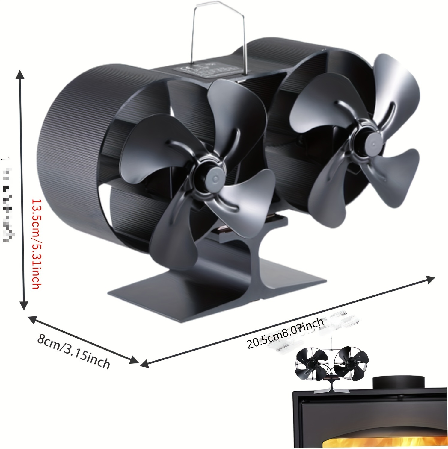 double motor wood burning stove fan 8 blade non electric for buddy heater fireplace fan wood log pellet burner black aluminum material   accessory details 2