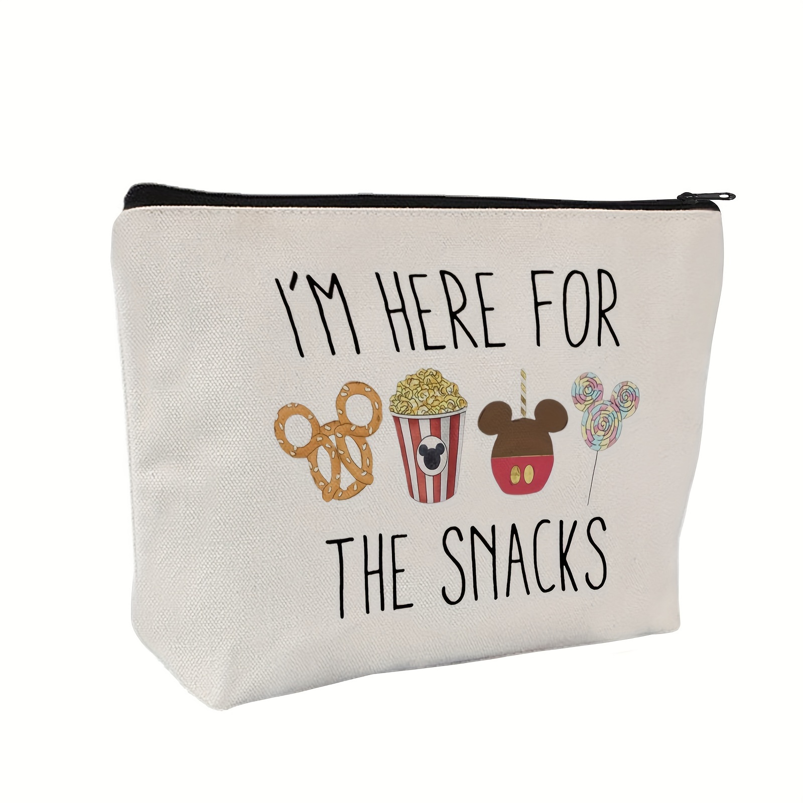 

Chic ' For The Snacks' Canvas Makeup Bag - Perfect Cosmetic & Toiletry Travel Pouch, Ideal Gift For Women, Best For Christmas