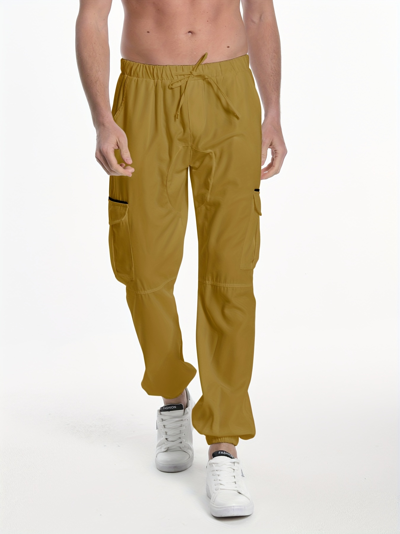 Casual Side Flap Pockets Drawstring Woven Joggers Men's - Temu