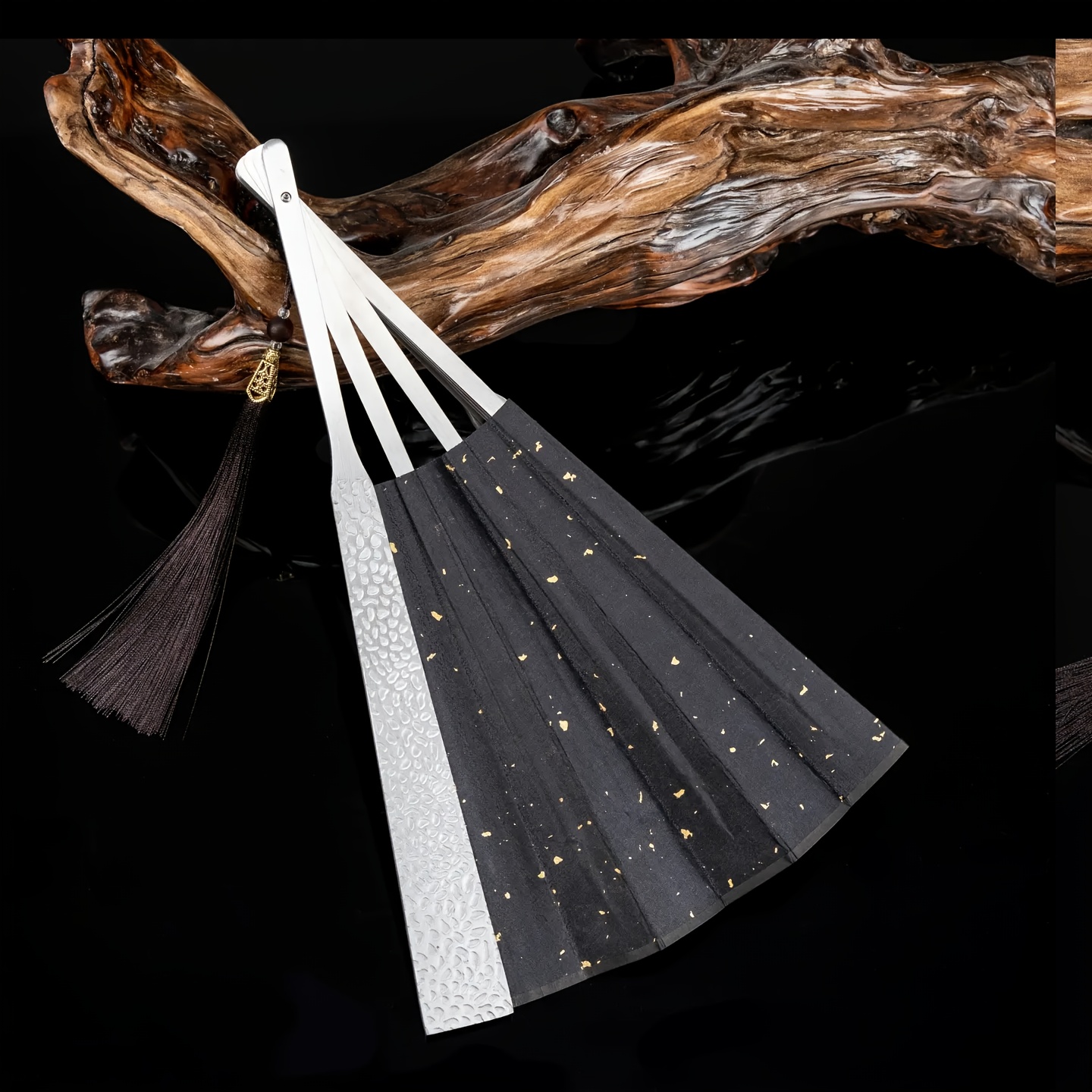 full stainless steel metal ribs cloth fan folding fan chinese cold weapon decoration ornament with brocade box and traditional handcrafted vintage fan for collection home decor gift with exquisite decorative fan cultural display premium materials fine Product details 3