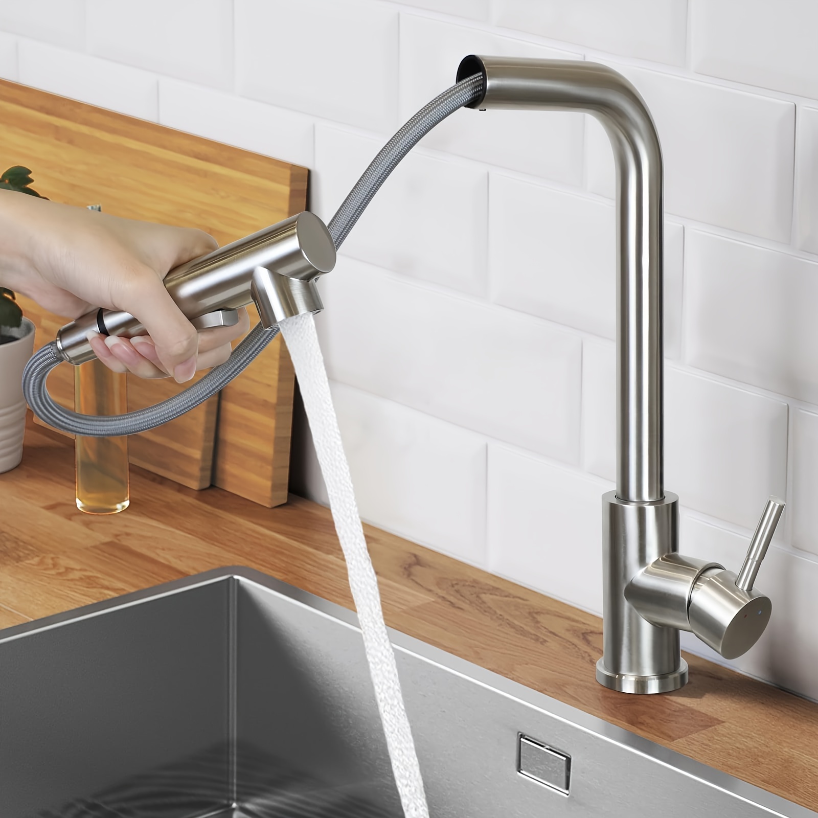 Ship Faucet Kitchen Faucet Black/brushed Nickel Kitchen Faucet - Pull-out Sink Faucet With Shower Kitchen Faucet Swivel Mixer Tap High Pressure Kitchen Sink Kitchen Hose 360° Kitchen Faucet Matte