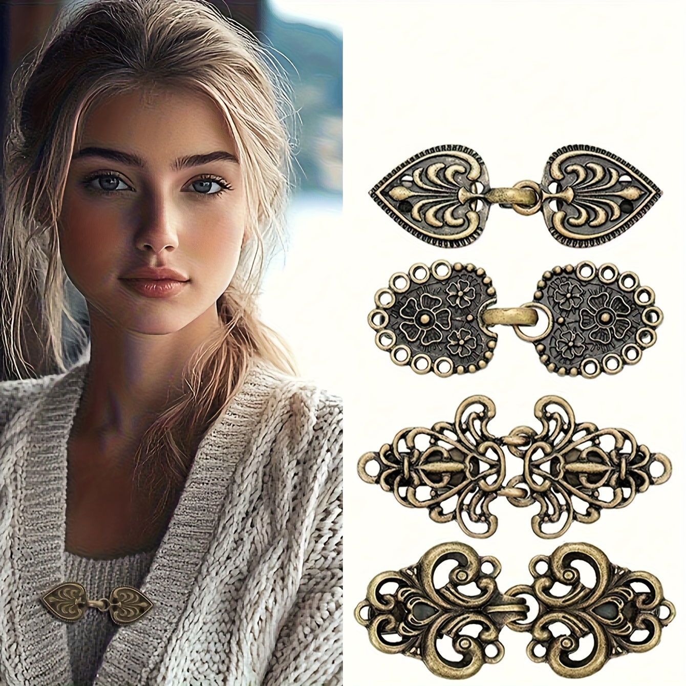 4pcs Vintage Zinc Alloy Sweater Clips Set