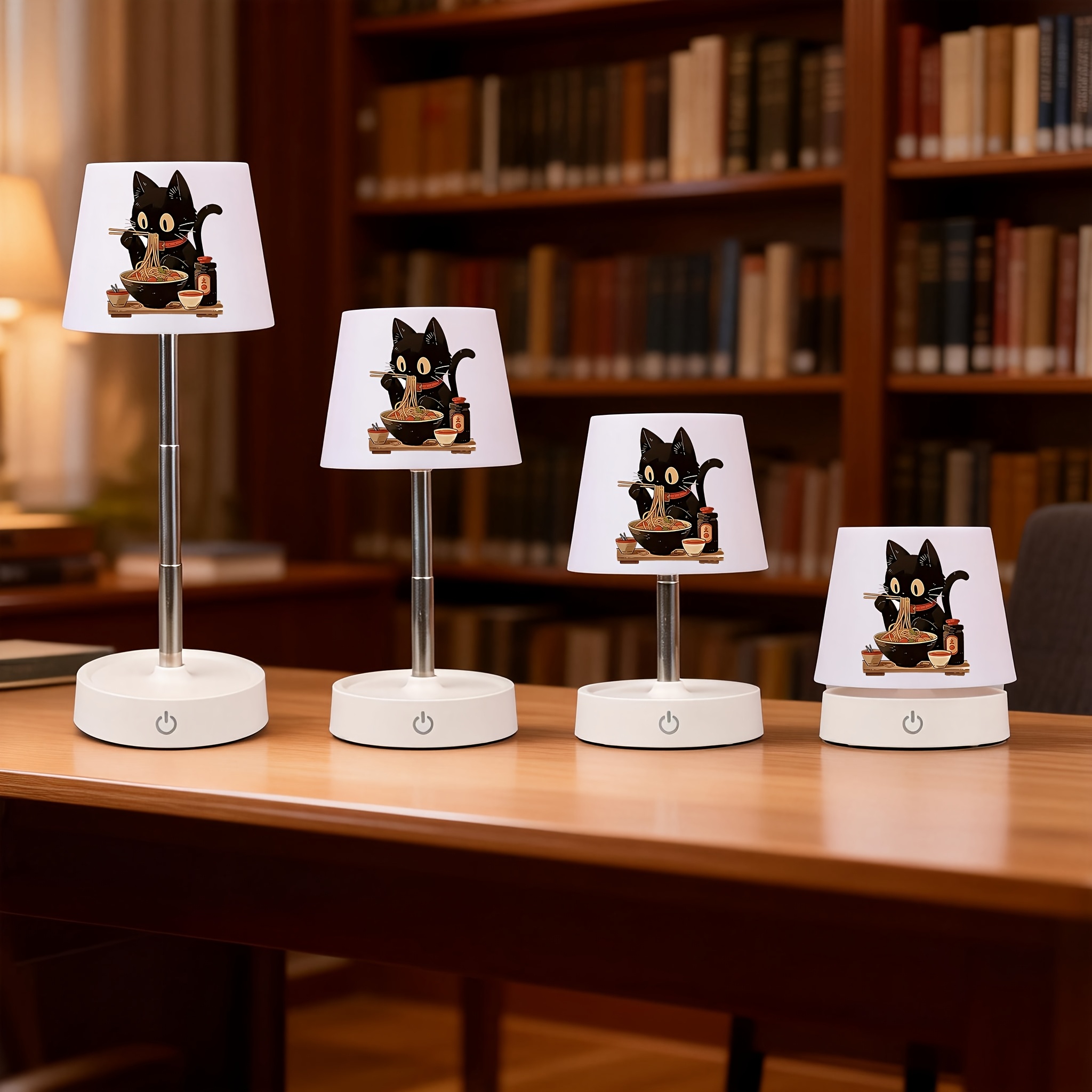 Rechargeable Desk Lamp with Cat Eating Noodles Design