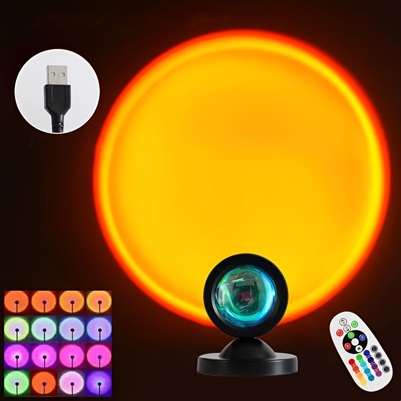 TEMU 1pc Rgb Night Light | Mini Bedside Lamp, Sunset Lamp Projector Led Table Lamp For Bedroom Night Light, Room Decor, Christmas And Easter Gifts,