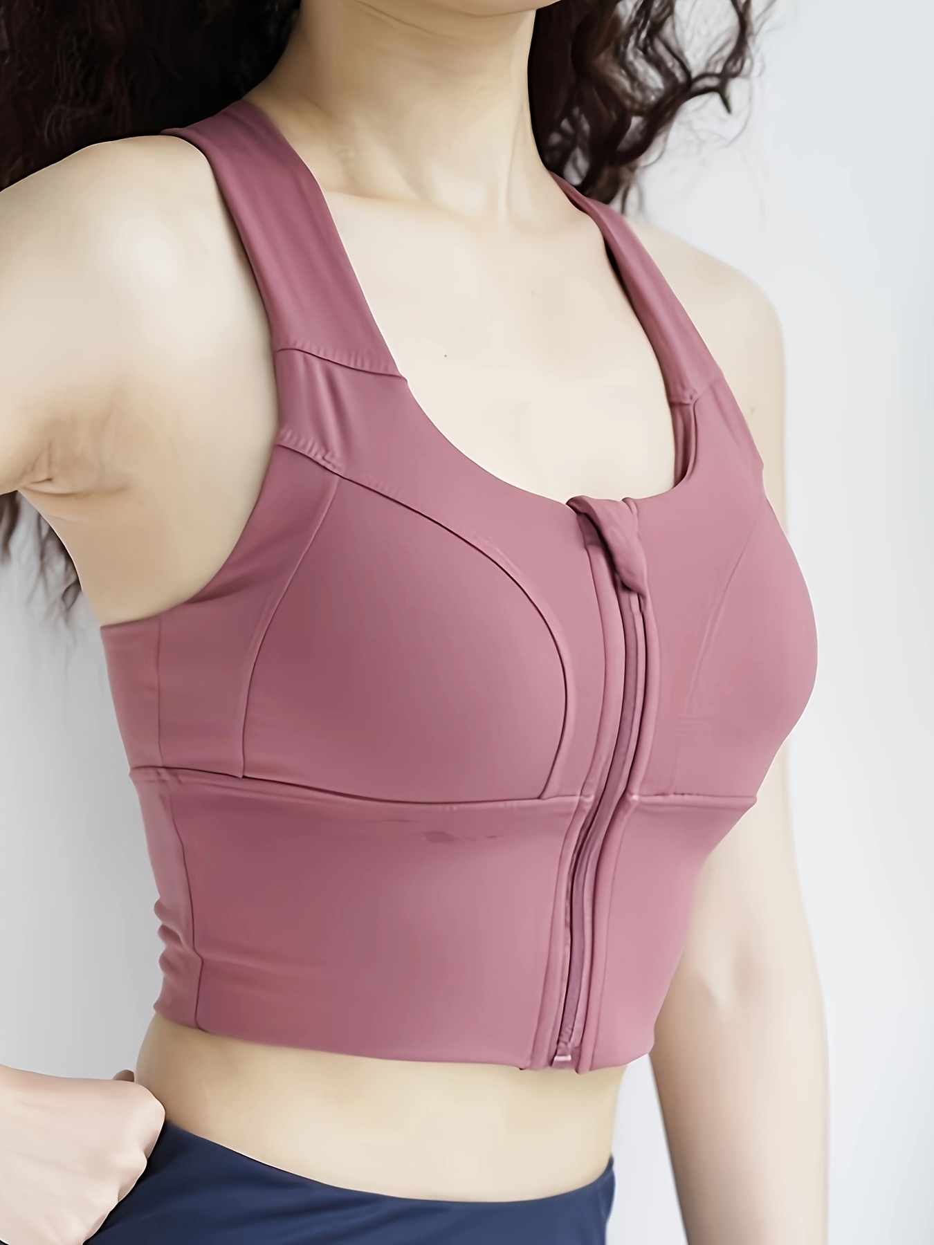 FSB22240 Women'S Fitness Tank Top with Padding, Compression Shock-Absorbing Sports Vest, Front Zipper Workout Top (Engli