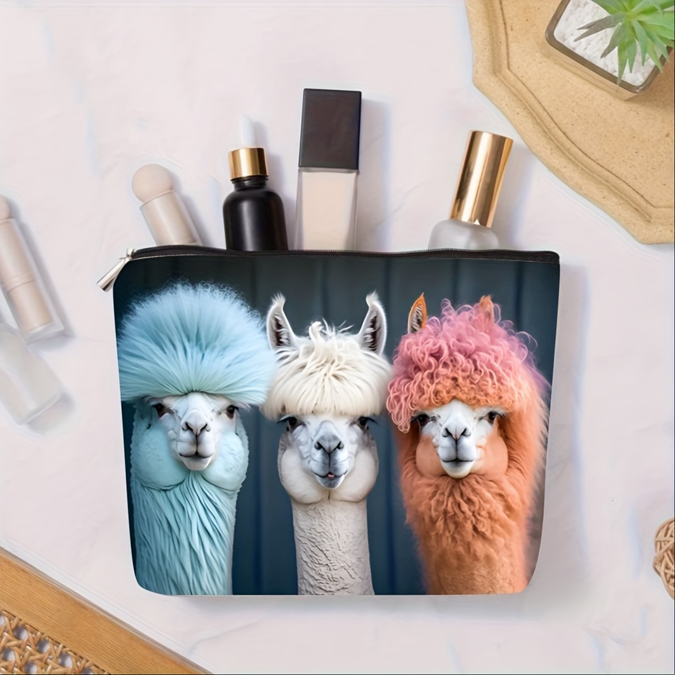 

Alpaca Pattern Linen Makeup Bag With Safety Zipper - Multi-function Travel Toiletry Bag - No Fragrance