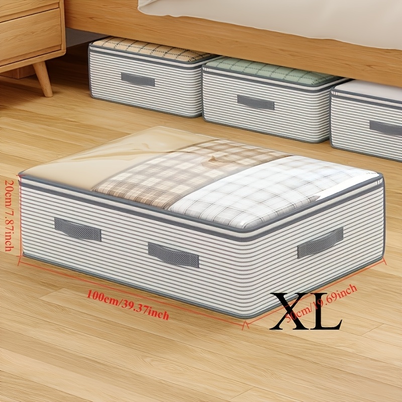 TEMU 80/100cm Extra Large Heavy-duty Non-woven Fabric Storage Organizer Bag With Transparent Window & Lid Suitable For Wardrobe, Under Bed, Travel -
