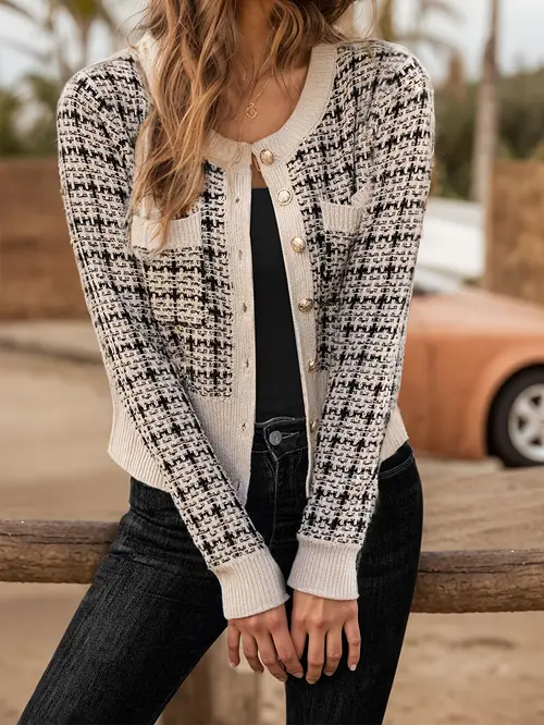 womens casual button front cardigan for fall winter casual crew neck long sleeve cardigan