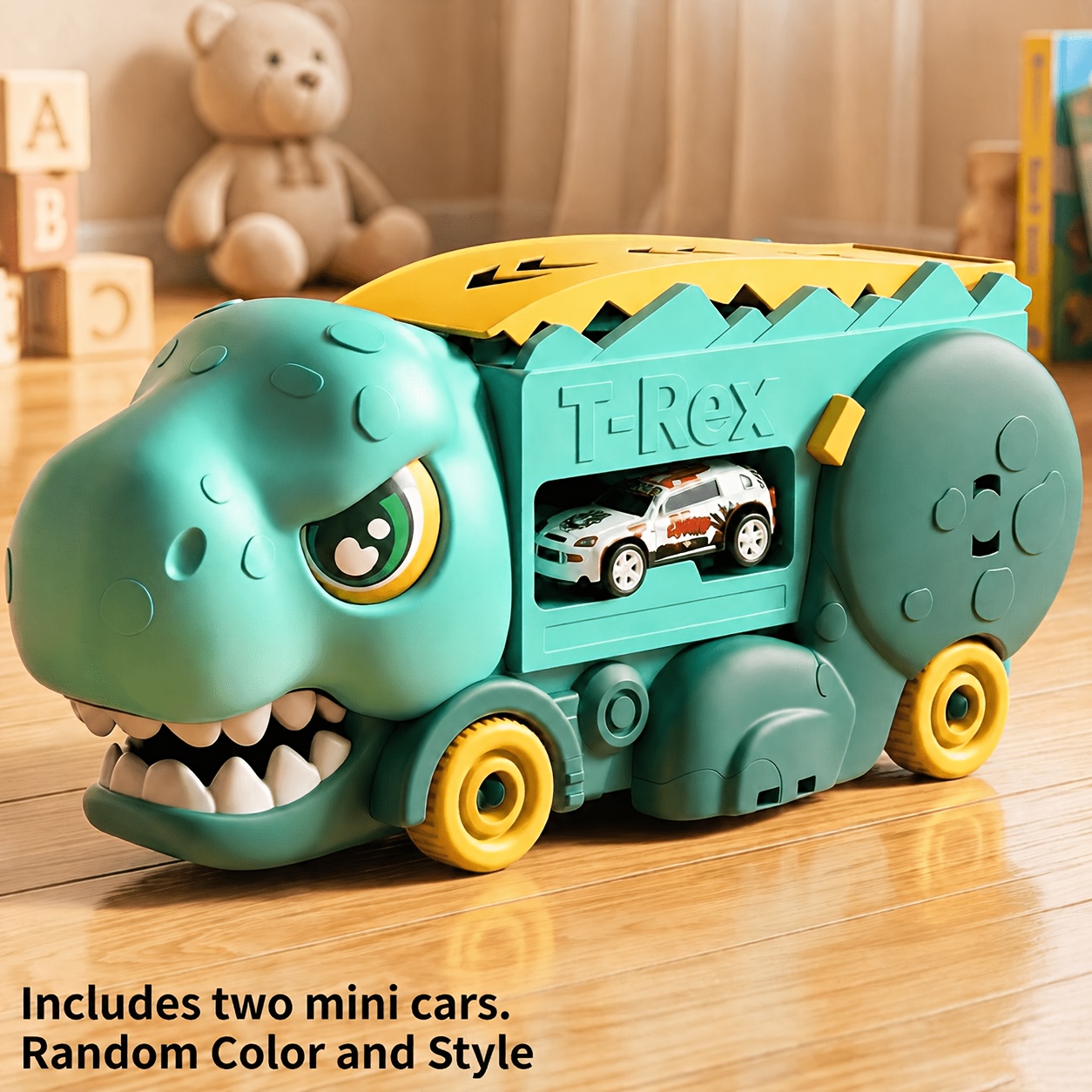 TEMU Inosaur Transporter Truck With Deformed Ramp Track Car Carrier Sliding Toy For Kids Children Boys Girls, Includes 2 , Random Color And Style