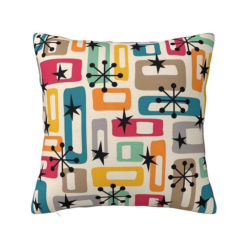 

Retro Mid-century Squares Decorative Pillow Cover, 18x18 Inch - Soft Short Plush, Zip Closure, Hand Washable For Sofa, Living Room, Bedroom & Office