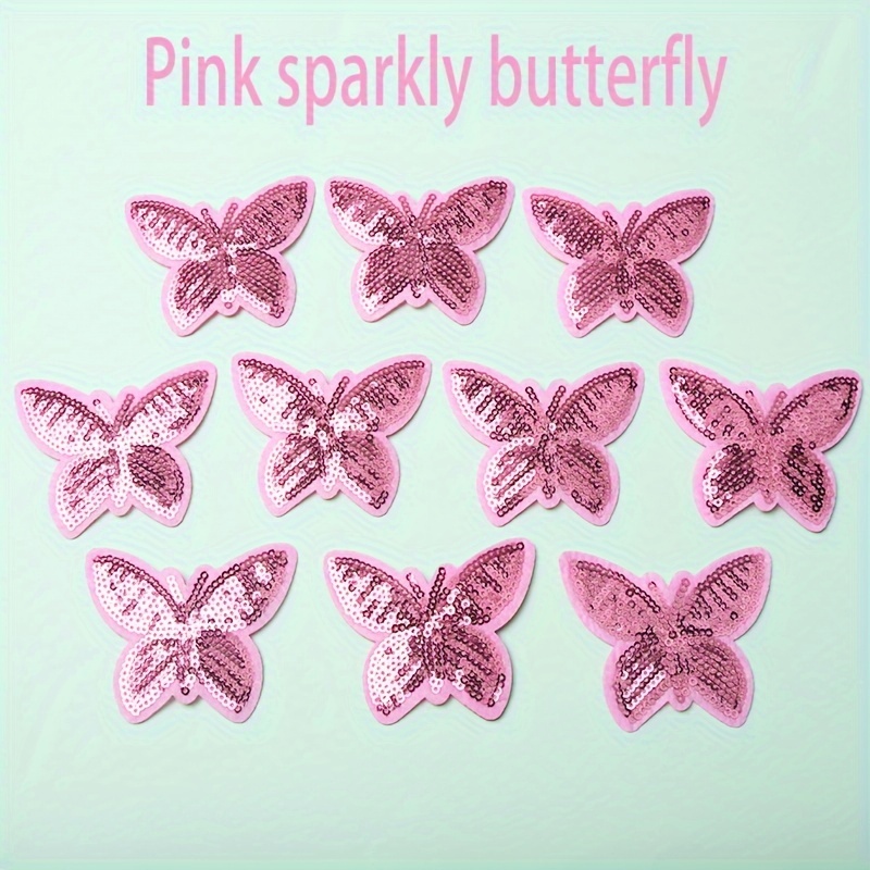 E-shop 10 Stück rosa Pailletten Schmetterling Aufbügler Stoffflicken für Kleidung, und dekorative Verzierungen