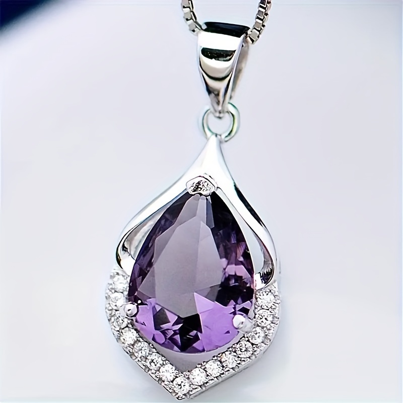 

1pc Purple Drop Pendant Necklace - For Men And Women Alloy And Plating