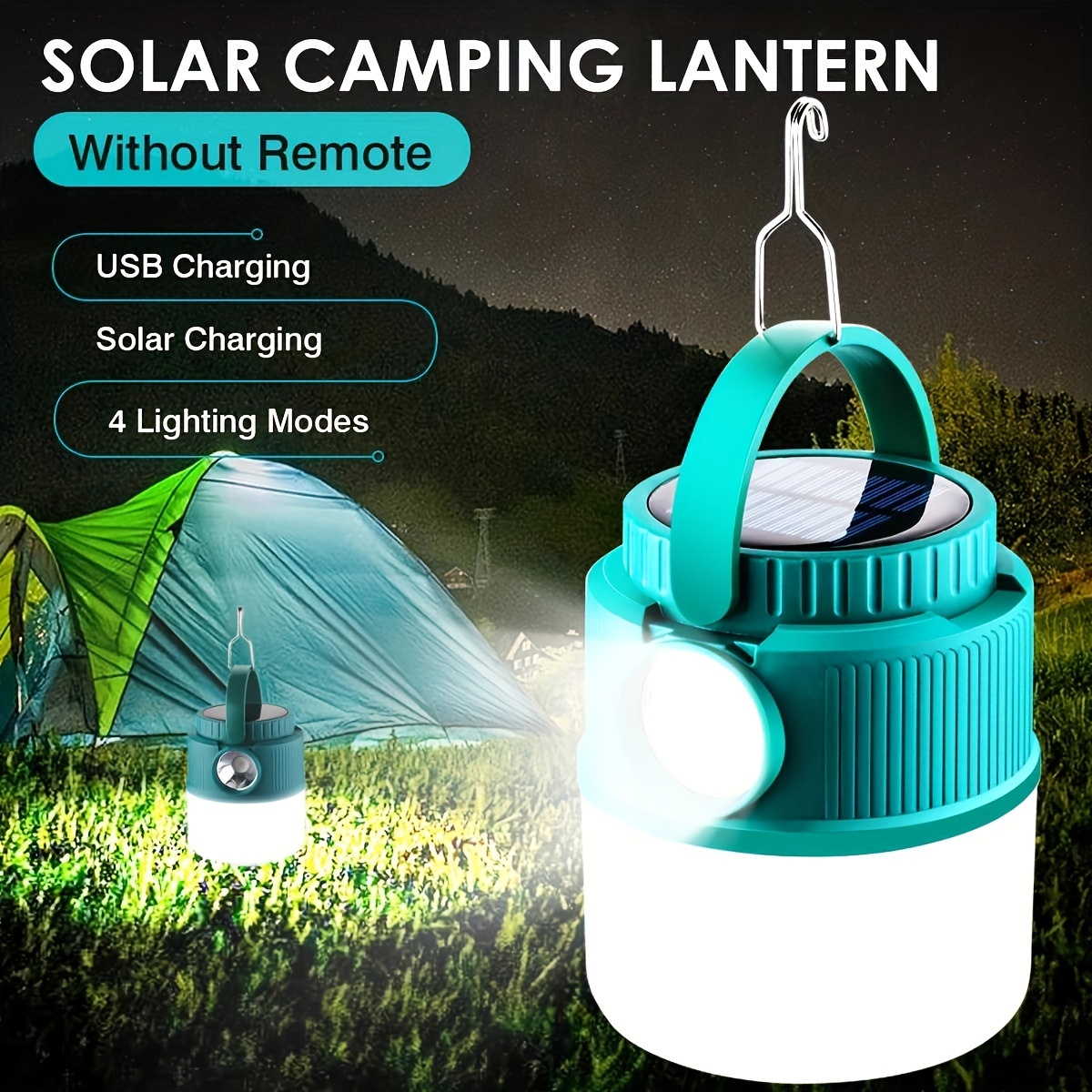 

1pc Usb Rechargeable Solar Camping Lantern, 4 Modes Portable Tent Light With Hang Hook & Usb Cable, For Hurricane, Car Repair, Outdoor Hiking (built-in 3000mah Battery)