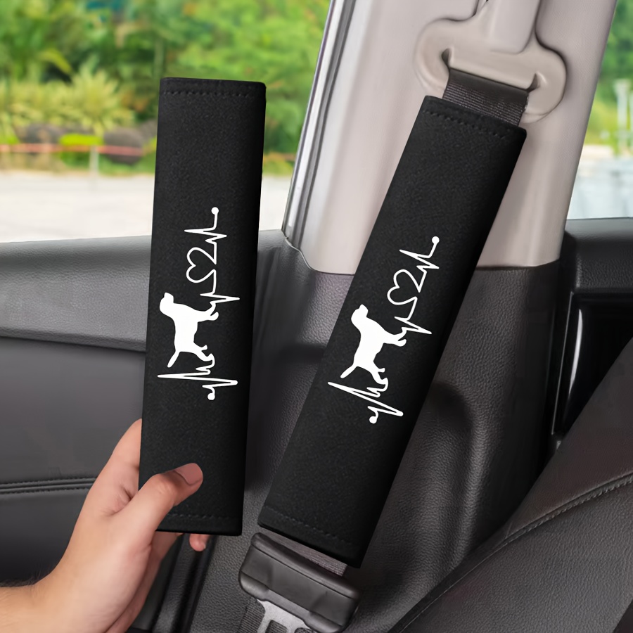 Image of 2pcs Of Embroidered Heart-shaped Dog Car Seat Belt Shoulder Protectors / Universal For , Suitable For Soft And Comfortable Car Seat Belt Covers, Seat Belt Pads