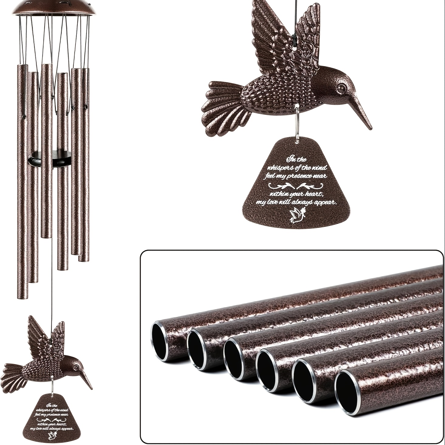 

Wind Chimes With Hummingbird For Outside, 36'' Windchimes Outdoors W/6 Heavy Tubes, Memorial Wind Chime Sympathy Gifts For Grandma Neighbors, Large Wind Spinner For Home Garden Patio Porch Decoration