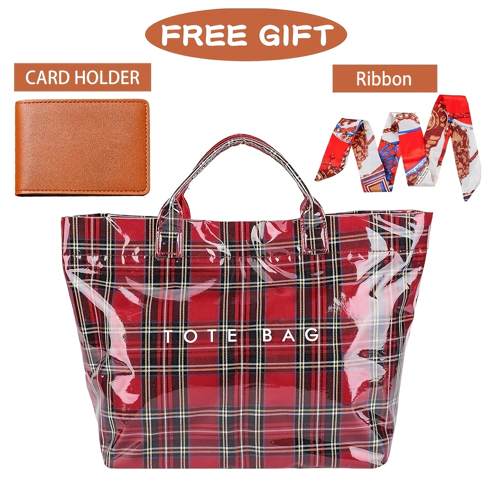 TEMU Pvc Tote Bag For Women Large Plastic Work Bag Letter Print Hobo Bag Handbags Purses, Valentine's Day Gifts, Gifts