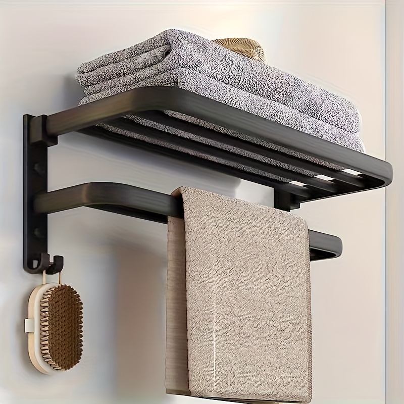 E-shop 1 Premium Badezimmerregal Handtuchablage, klappbarer Kleiderbügel integriert mit wandmontierter Handtuchablage, mit Haken, geeignet zur