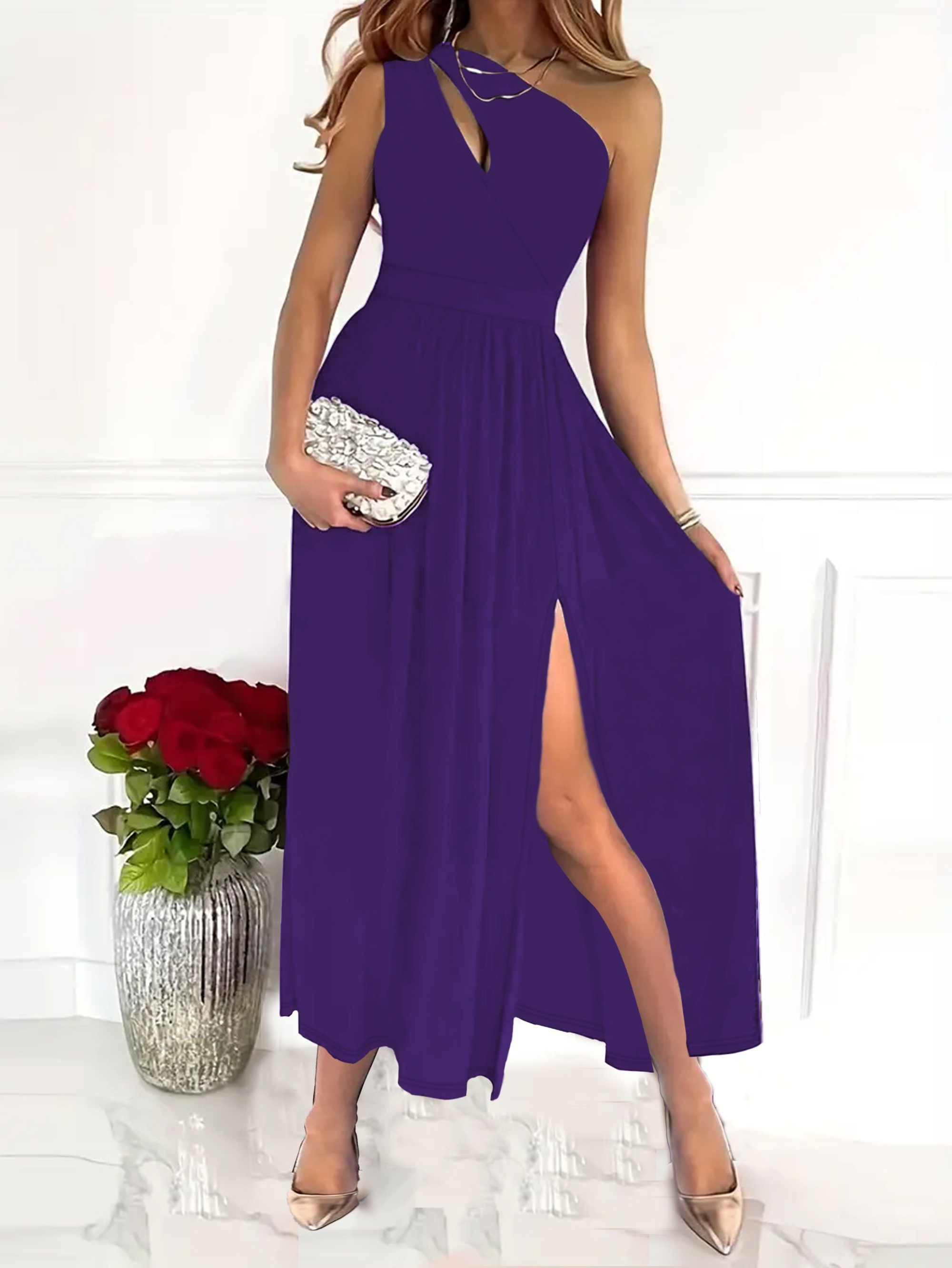 strapless open back dress One Shoulder Maxi Dress - Royal
