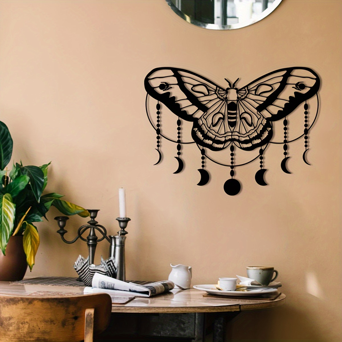 

Moon & Moth Metal Wall Art - Unique Decor, Witchy For Home, Bedroom, Porch, Yoga Room - Perfect Gift Idea