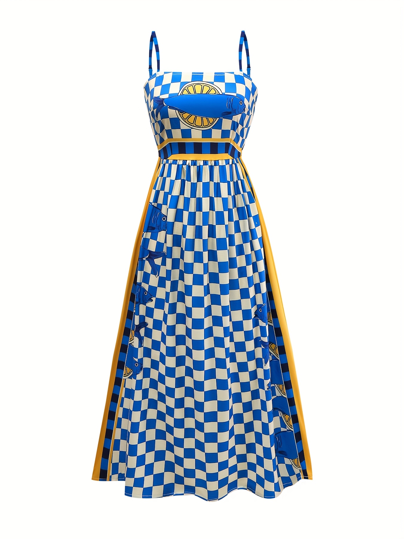 chinese dress ladies Women's Casual Loose Sundress Sleeveless Long Dress Maxi Black White Race  Checkered Flag Dresses Summer Beach Dress S at Amazon Women's Clothing store main image 1