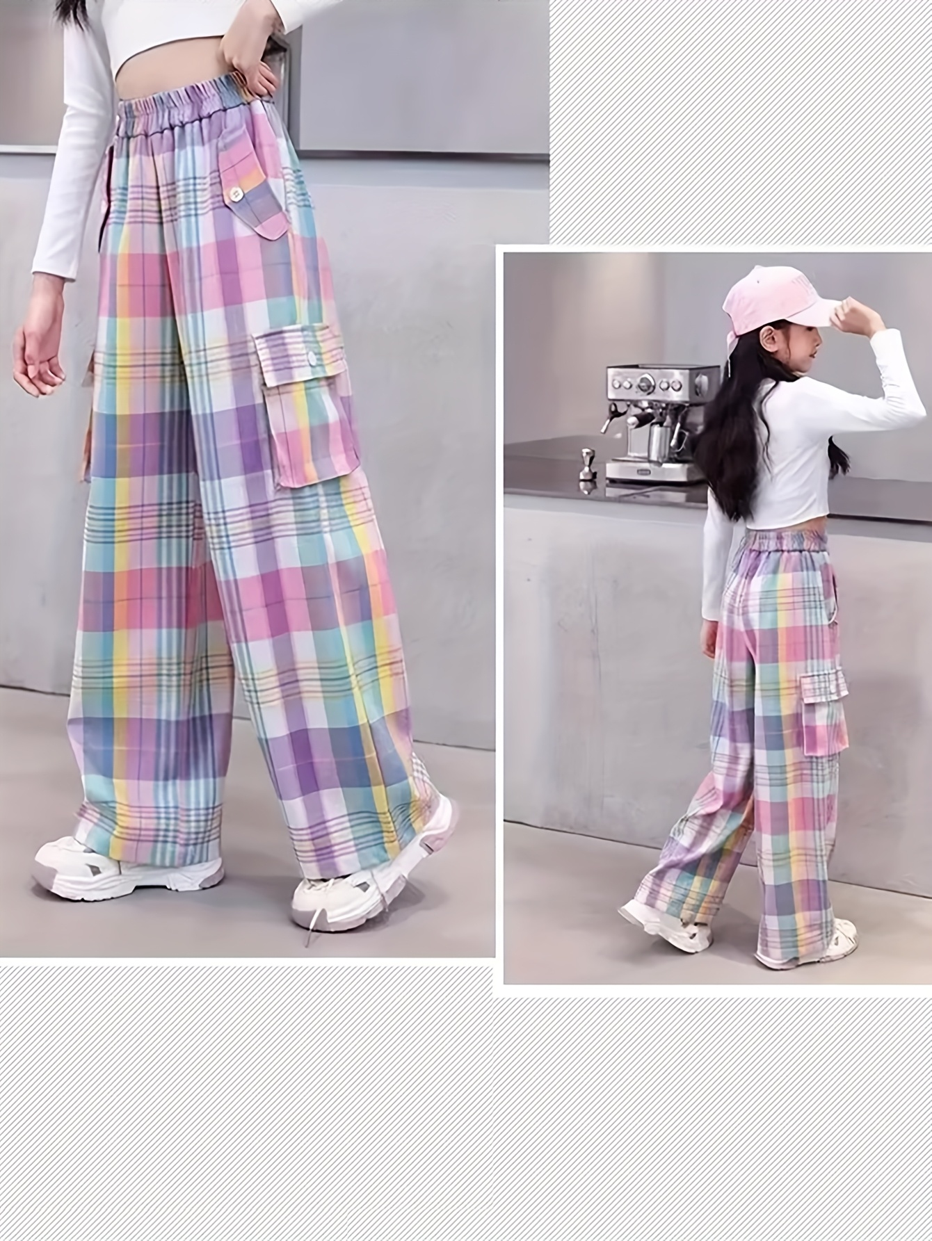 girls y2k cargo pants for kids loose streetwear rainbow hip hop dance cargo jogger pants parachute with pockets 6 16 years   outdoor Product details 2