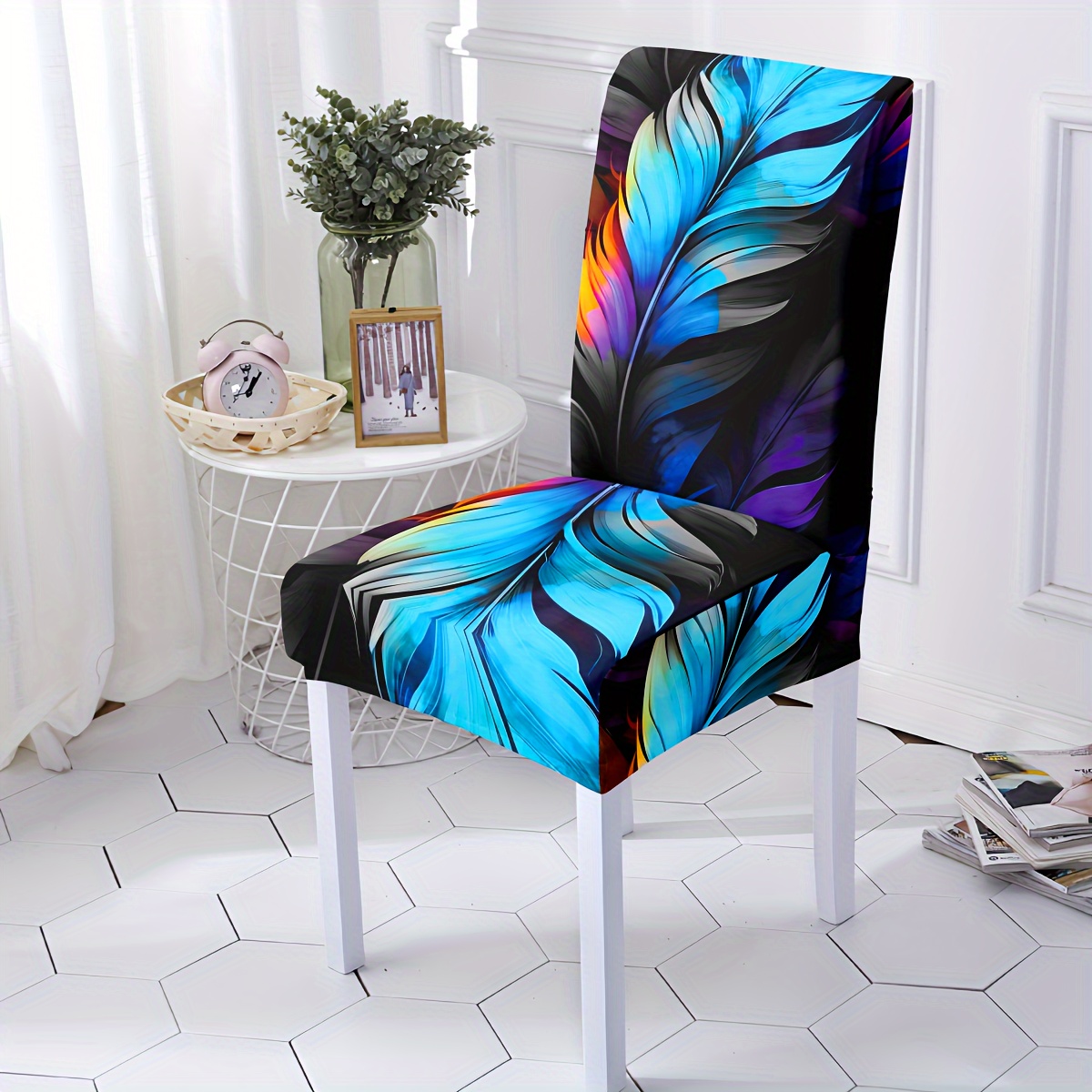 

4/6pcs Stretchy Chair Cover With Digital Print, Elastic Fabric, Machine Washable, Suitable For Dining, Hotel, Party Decor