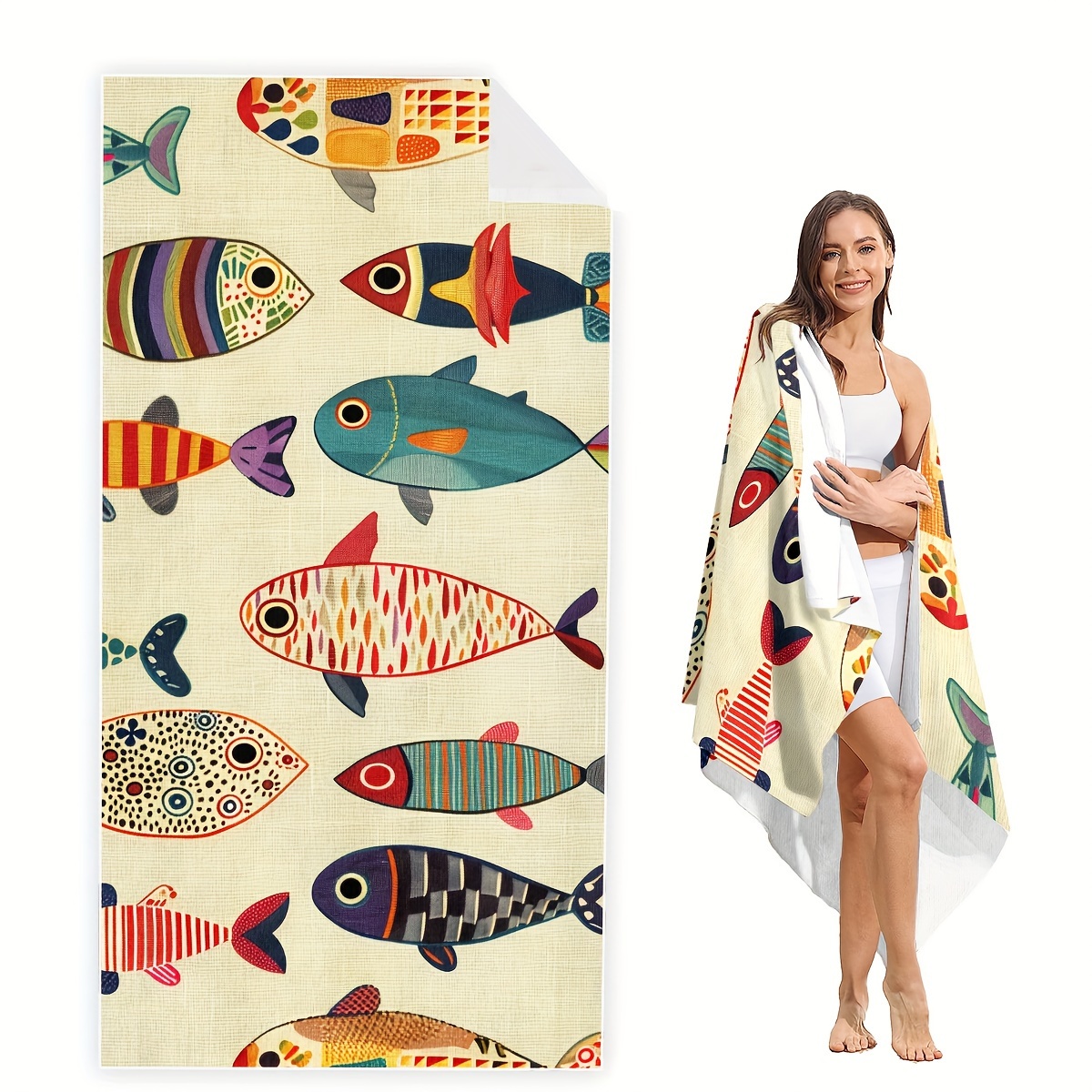 

Colorful Fish Beach Towel, Quick Dry Lightweight Bath Towel, Soft Microfiber Swim Towel, Pool Towel, Shower Towel, Absorbent, Summer Accessory, Perfect For Outdoor, Sport, Travel, Beach, Pool