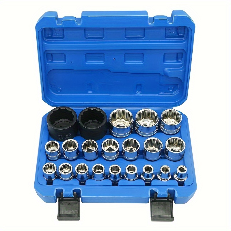 

21-piece Socket Set With Storage Case - 1/2" Hex Sockets, 8-36mm Range, Steel Construction - Automotive And Diy Projects