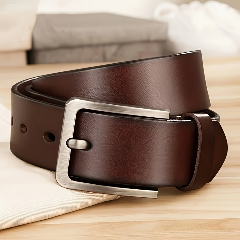 Men's Split Leather Pin Buckle Belt with Alloy Buckle, Secure Design