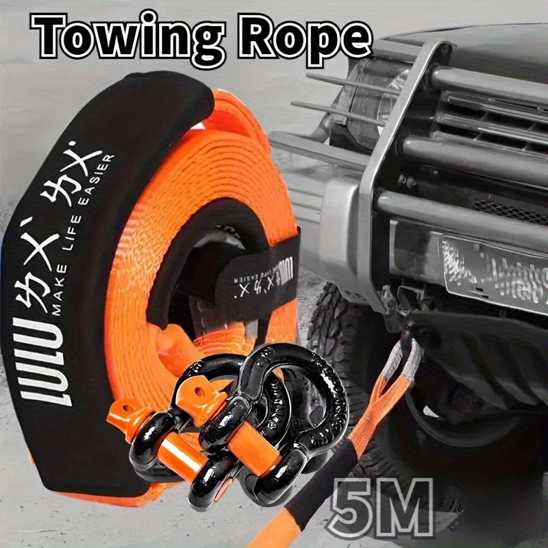

5m/196.8in Tow Rope Heavy Duty High Strength Recovery Towing Rope Cable Strap With 2 Hooks For Car Truck Trailer