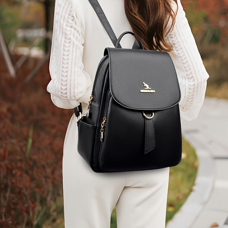 Simple black leather backpack on sale