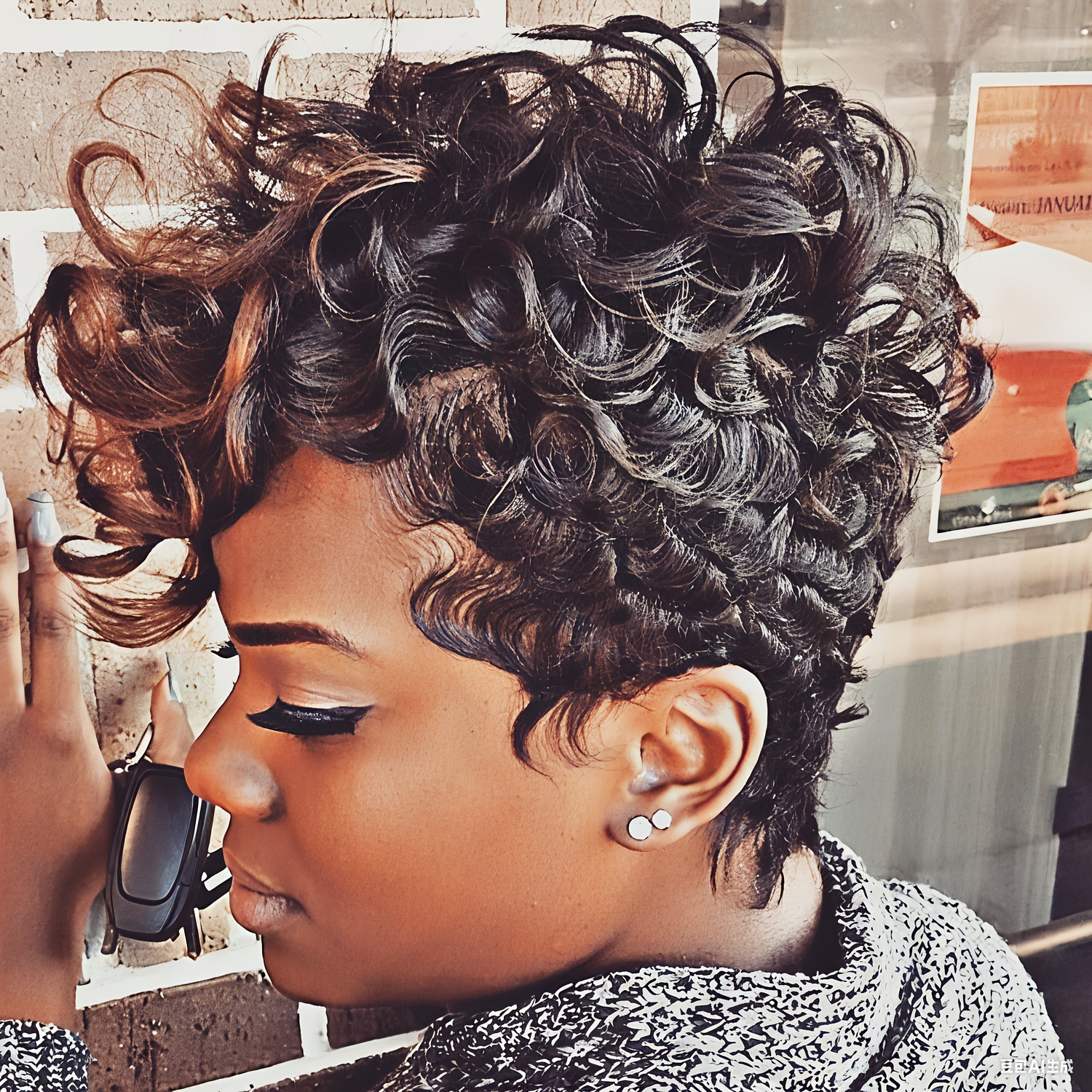 TEMU Nicelatus Short Curly Wigs With Bangs Short Hairstyles Short Black Wigs With Brown Bangs Synthetic Wigs For Women Short Hair Wigs For Halloween, Christmas Party, Music Festivals