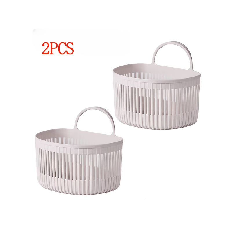 2pcs Pink/white 2-style Wall-mounted Baskets Multifunctional Hanging Vertical Structure Ventilated And Suitable For Kitchen Bathroom Toiletries, Spice Bags, Shelf Baskets