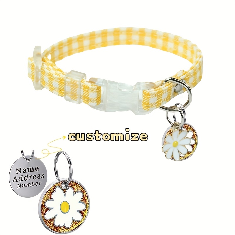 TEMU Custom 1pc Cat Collar Daisy Nameplate Pet Id Tag Engraved Name Phone Adjustable Safety Dog Collar Anti-lost For Small Medium Daily Use Cute Gift