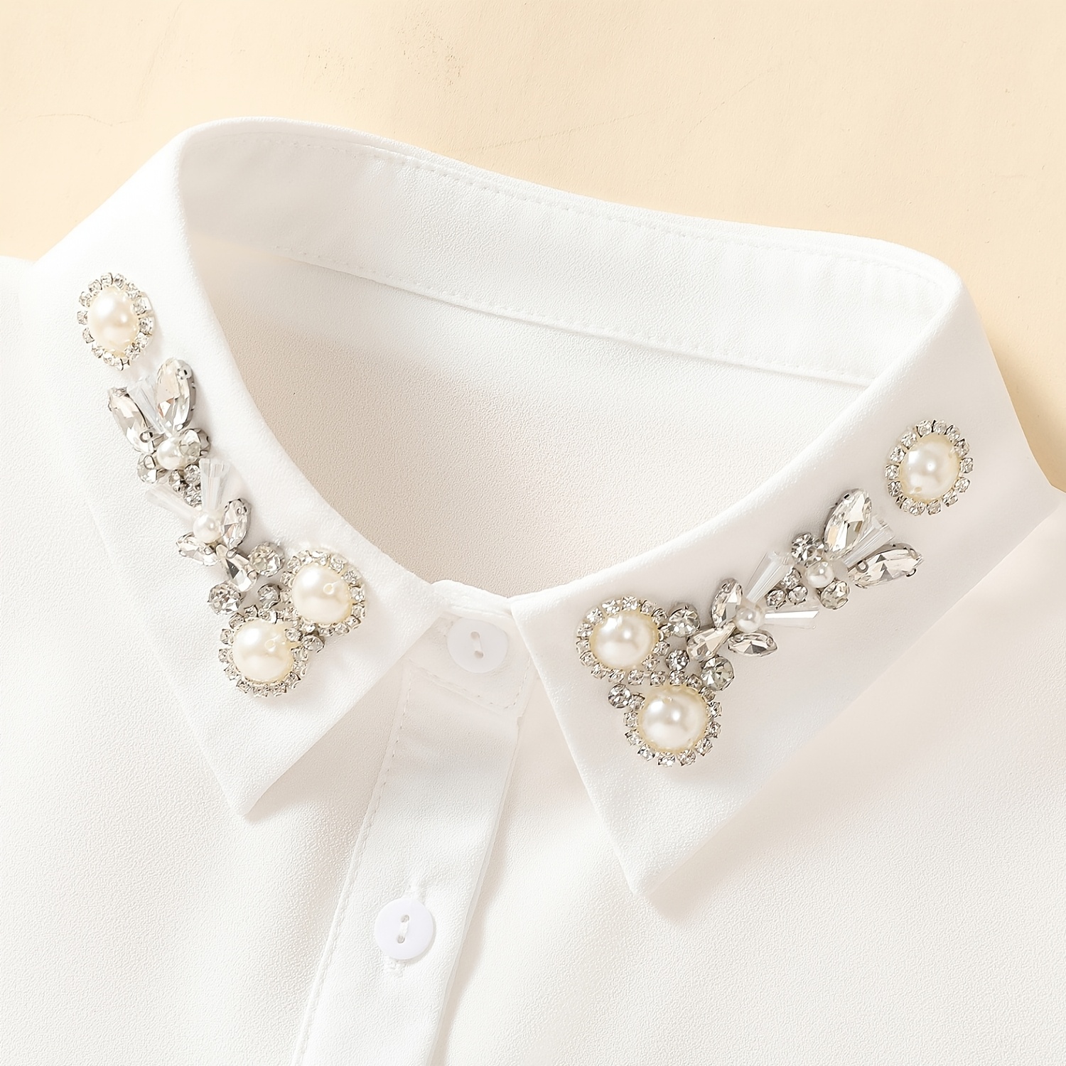 TEMU Fashionable New Style Detachable Collar, Luxurious Heavy Hand-beaded, Sheer Chiffon Solid Color Versatile Women's Shirt Collar