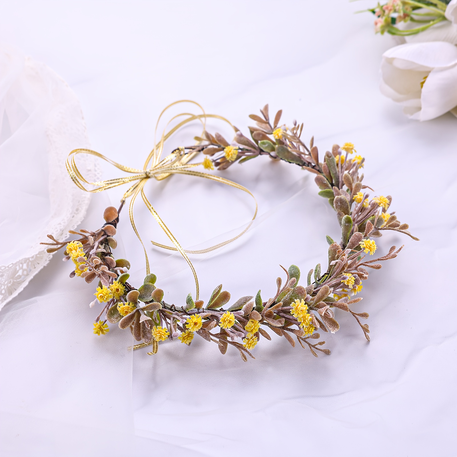 Yellow Gypsophila Artificial Flower Bride Headband