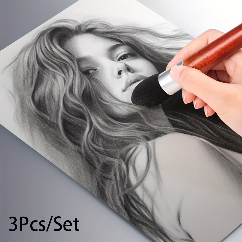 

3pcs/set Washable Sketch Rubbing Sponge Pen Brush Wipe Clean Art Blender For Highlight Gray Detail Processing Rendering Smudge Erase