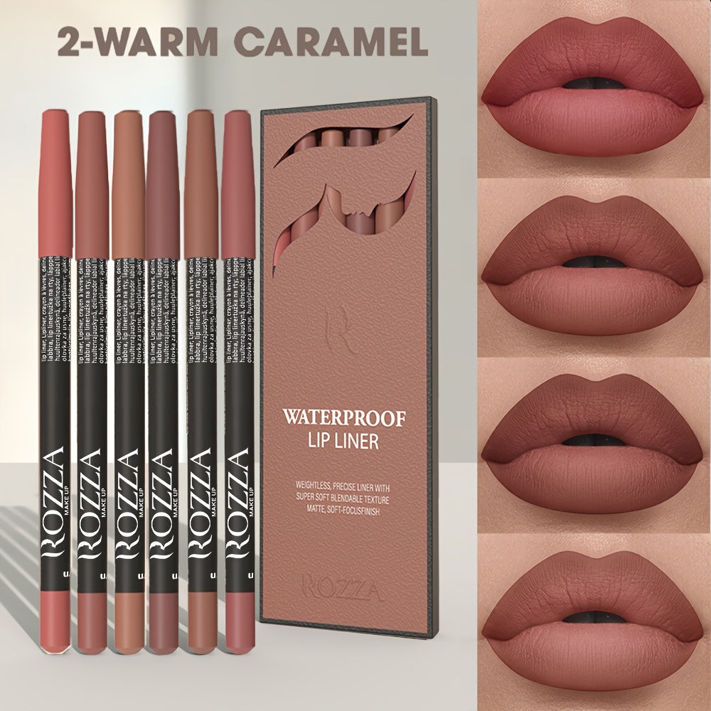 Image of 6pcs/set Wood Lip Liner Set - Nude , Velvet Matte Long-lasting Smoothness, Waterproof Formula, 18 Different Colors For Natural Lip Colors