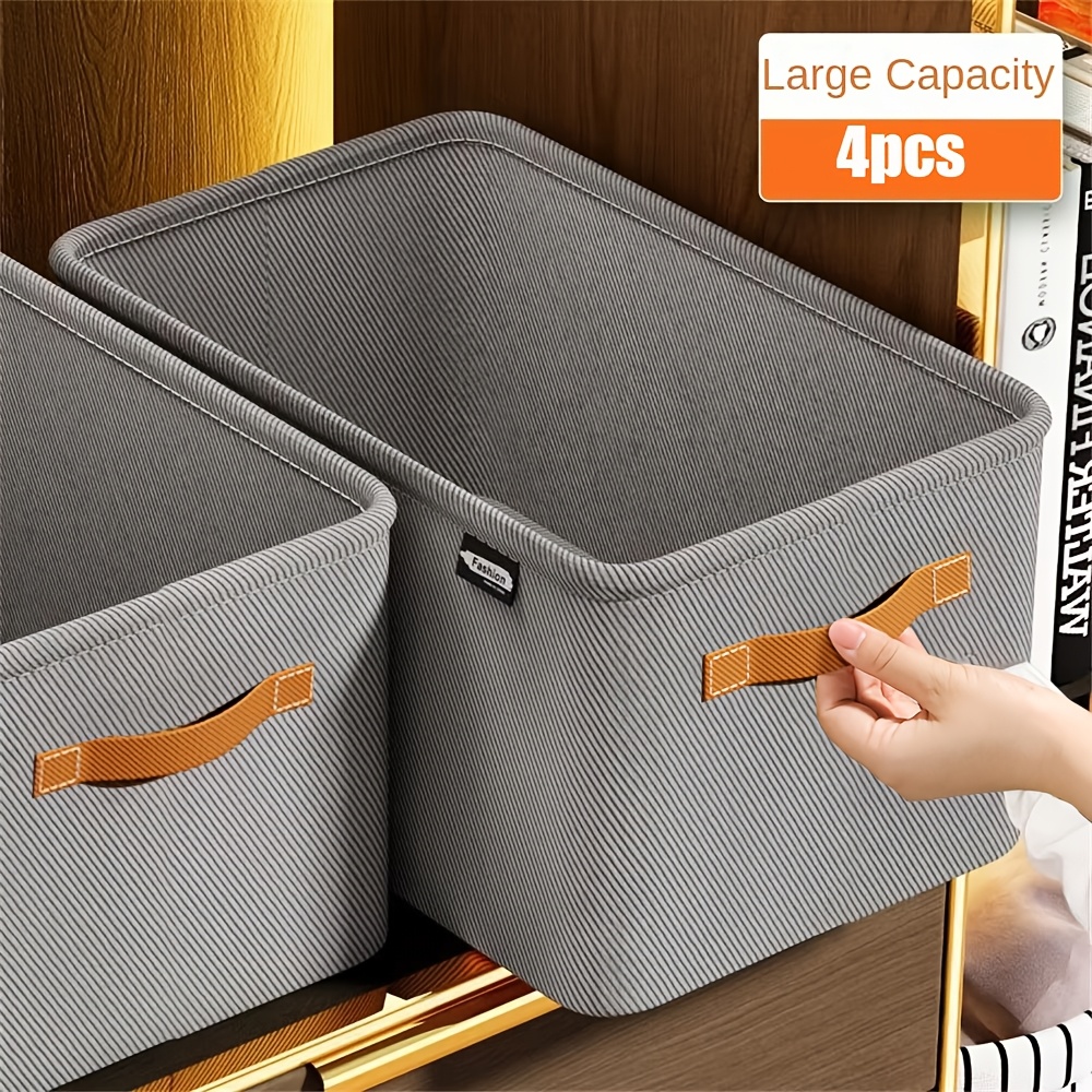 

4pcs Storage Boxes With Handles, Foldable Thickened Multi- Organizer Bins For Clothes And , Non-woven, Grey, Under-bed Storage