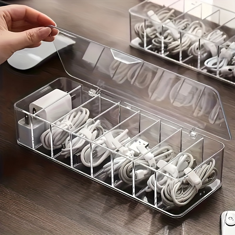 

Clear Cable Organizer With Dividers: Desk Cable Management For Power Strips, , And Office Supplies - Includes 10 Pcs Cable Ties