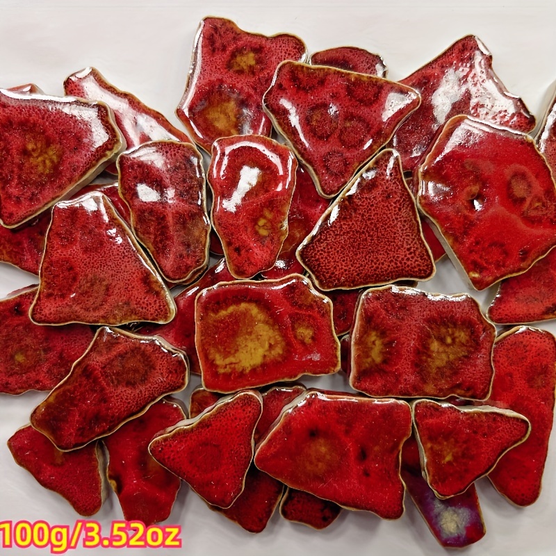 

100g Red Ceramic Mosaic Tiles, Irregular Handcut Pieces For Diy Crafts, , And Decorative Embellishments